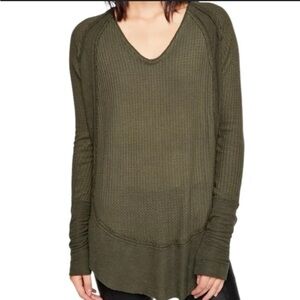 Free People Forest Green Ribbed Long Sleeve Top
